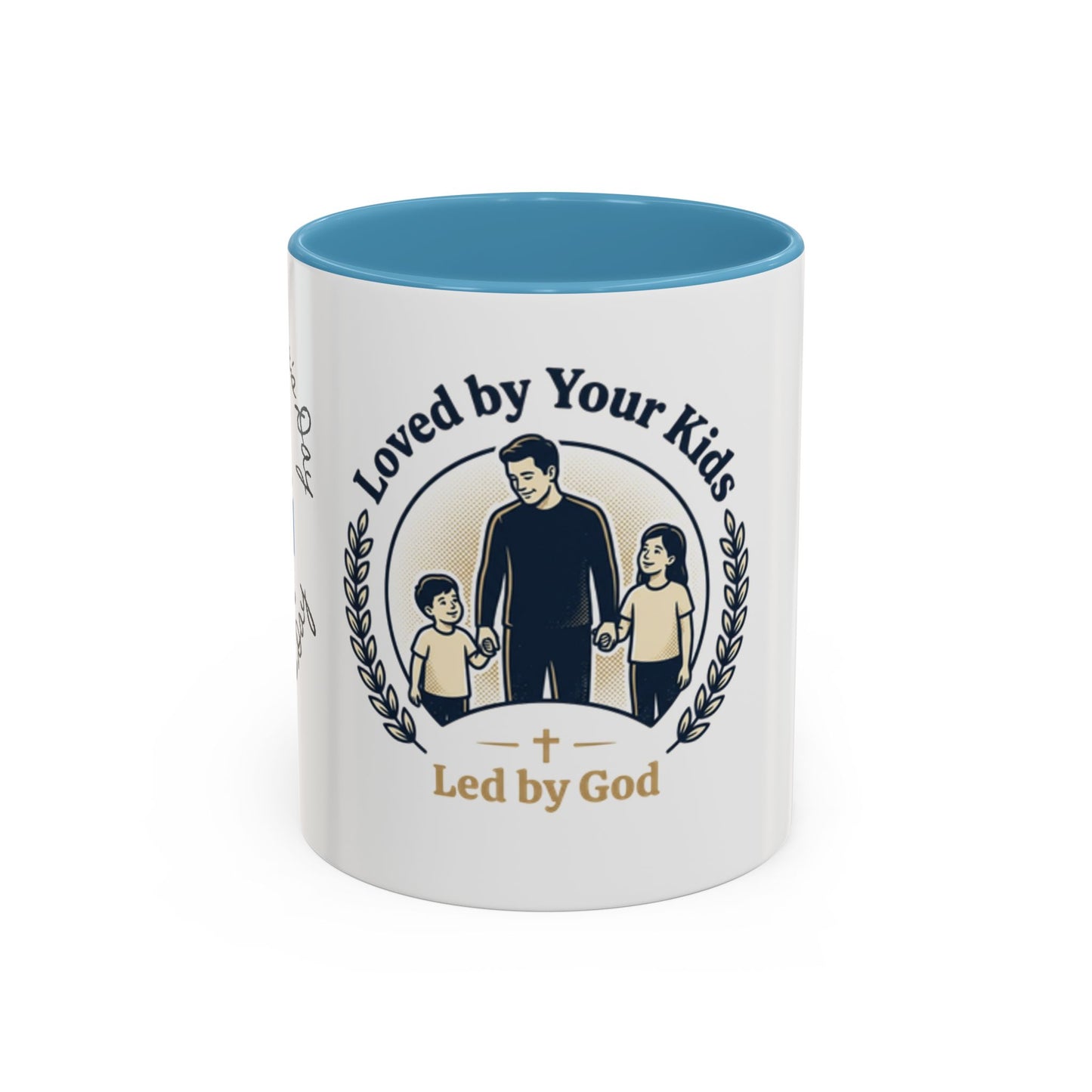 Best Dad Ever Accent Coffee Mug — "Loved by Your Kids, Led by God" Father's Day Gift