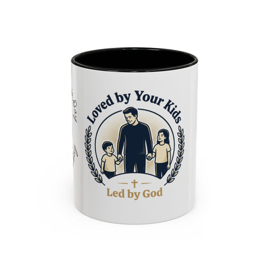 Best Dad Ever Accent Coffee Mug — "Loved by Your Kids, Led by God" Father's Day Gift