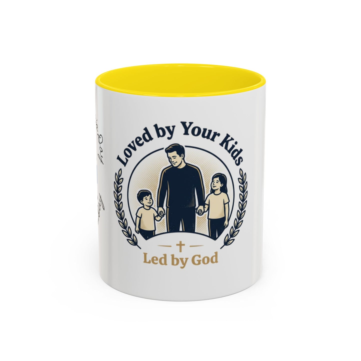 Best Dad Ever Accent Coffee Mug — "Loved by Your Kids, Led by God" Father's Day Gift