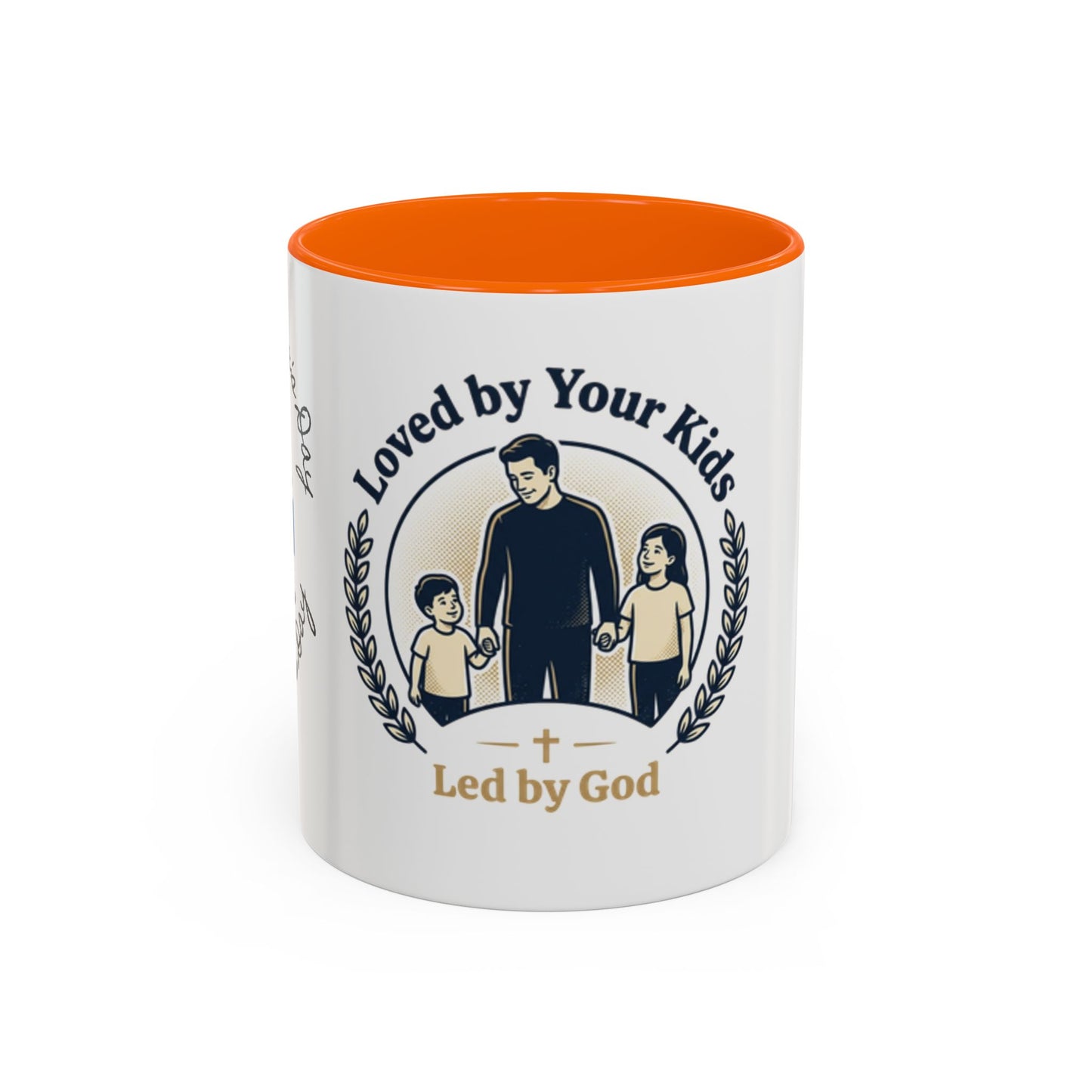 Best Dad Ever Accent Coffee Mug — "Loved by Your Kids, Led by God" Father's Day Gift