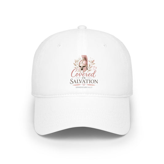 Baseball Cap - Covered by His Salvation Floral Cross Christian Hat