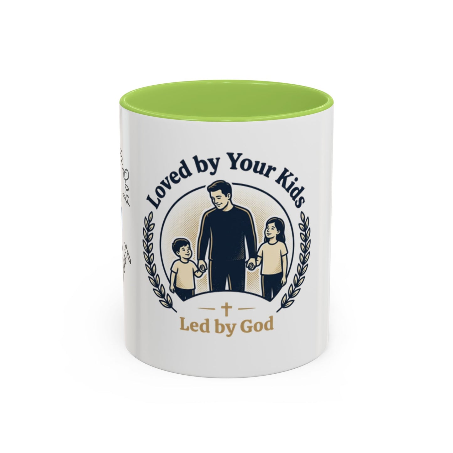 Best Dad Ever Accent Coffee Mug — "Loved by Your Kids, Led by God" Father's Day Gift
